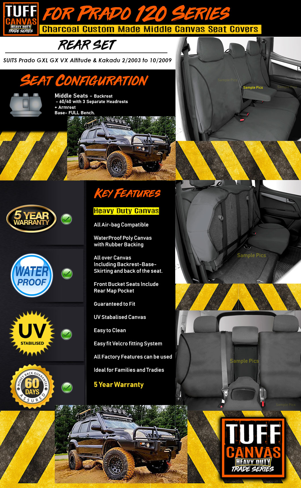 TUFF HD TRADE Canvas MIDDLE Seat Covers for Prado 120 GXL VX Grande 200310/2009 eBay