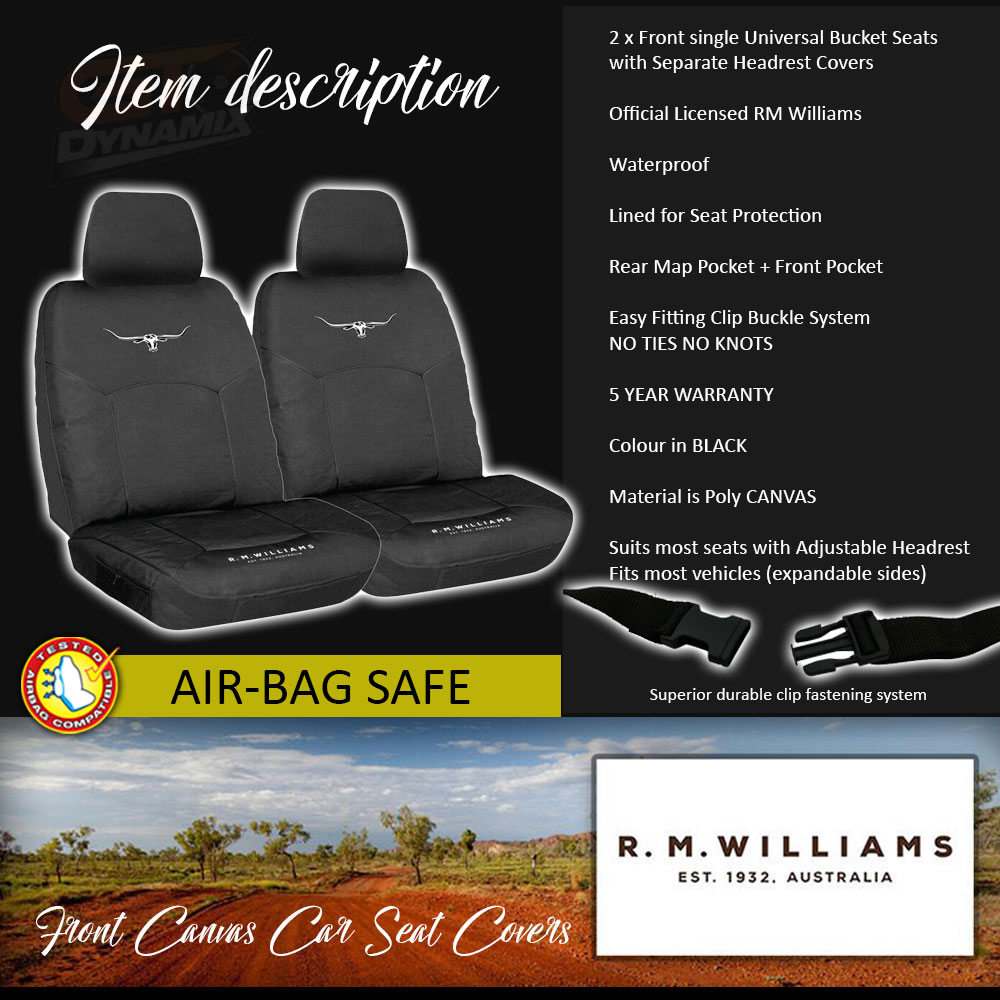 Front Black RM Williams Stockyard Canvas Car Seat Covers Waterproof RMW