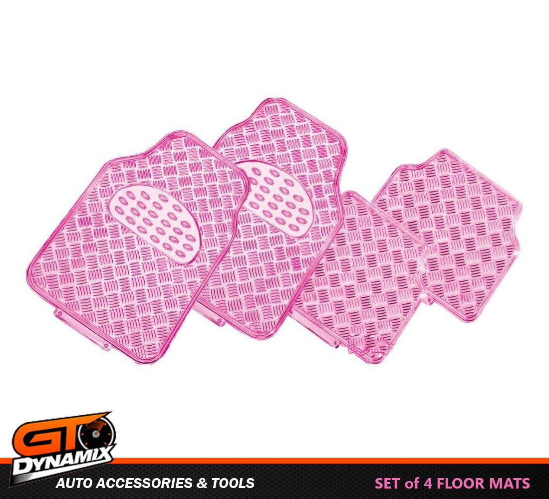 PINK Checkered Plate Car Floor Mats Metallic 4 Piece SET (FRONT+REAR