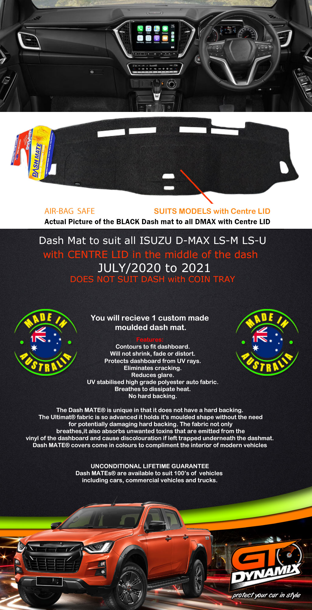 BLACK DASH MAT ISUZU DMAX + Centre Lid 7/20202021 LSM LSU MY21 DM1589 DMAX eBay