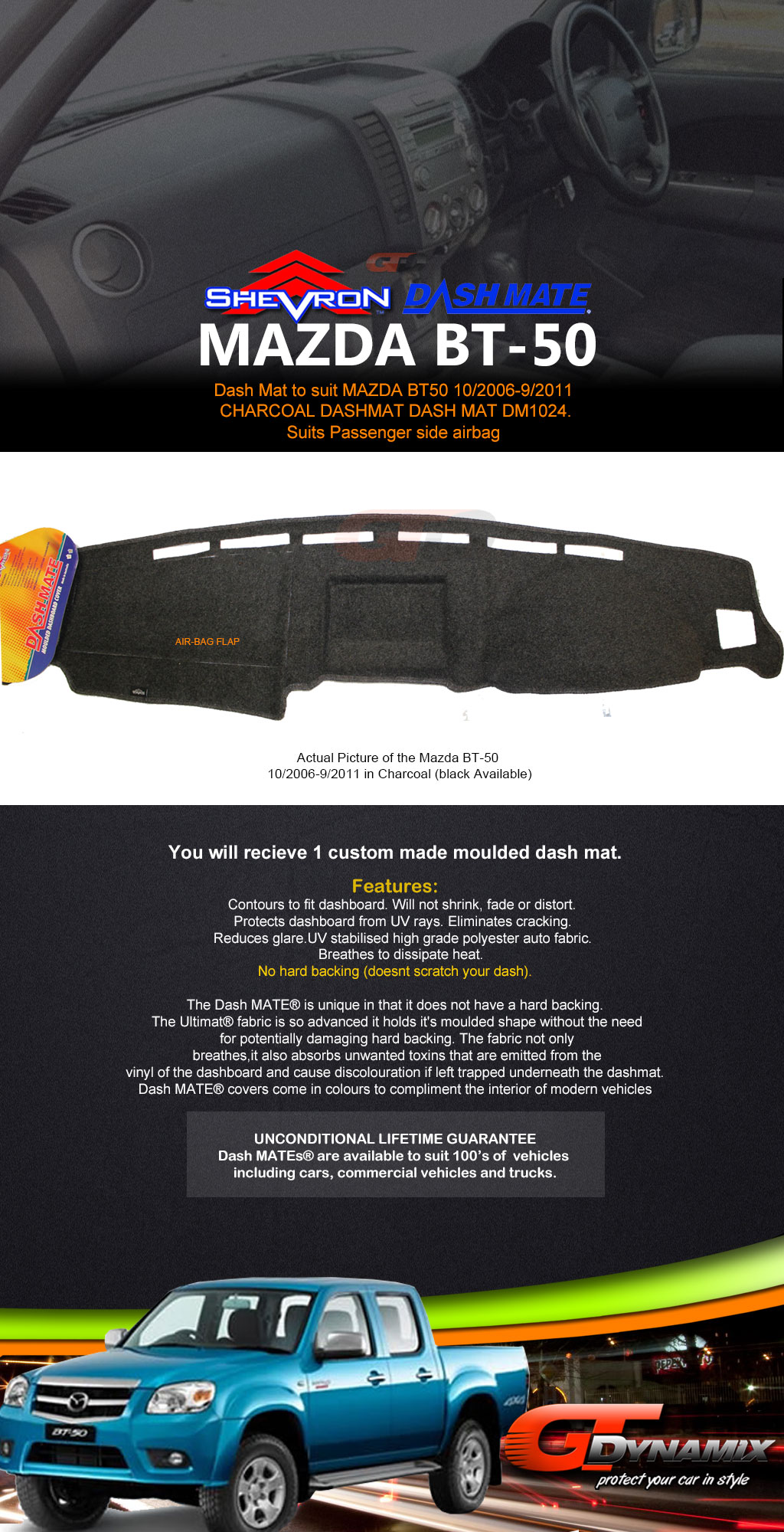 DASH MAT MAZDA BT50 10/20069/2011 CHARCOAL DM1024 BT50 (BLACK