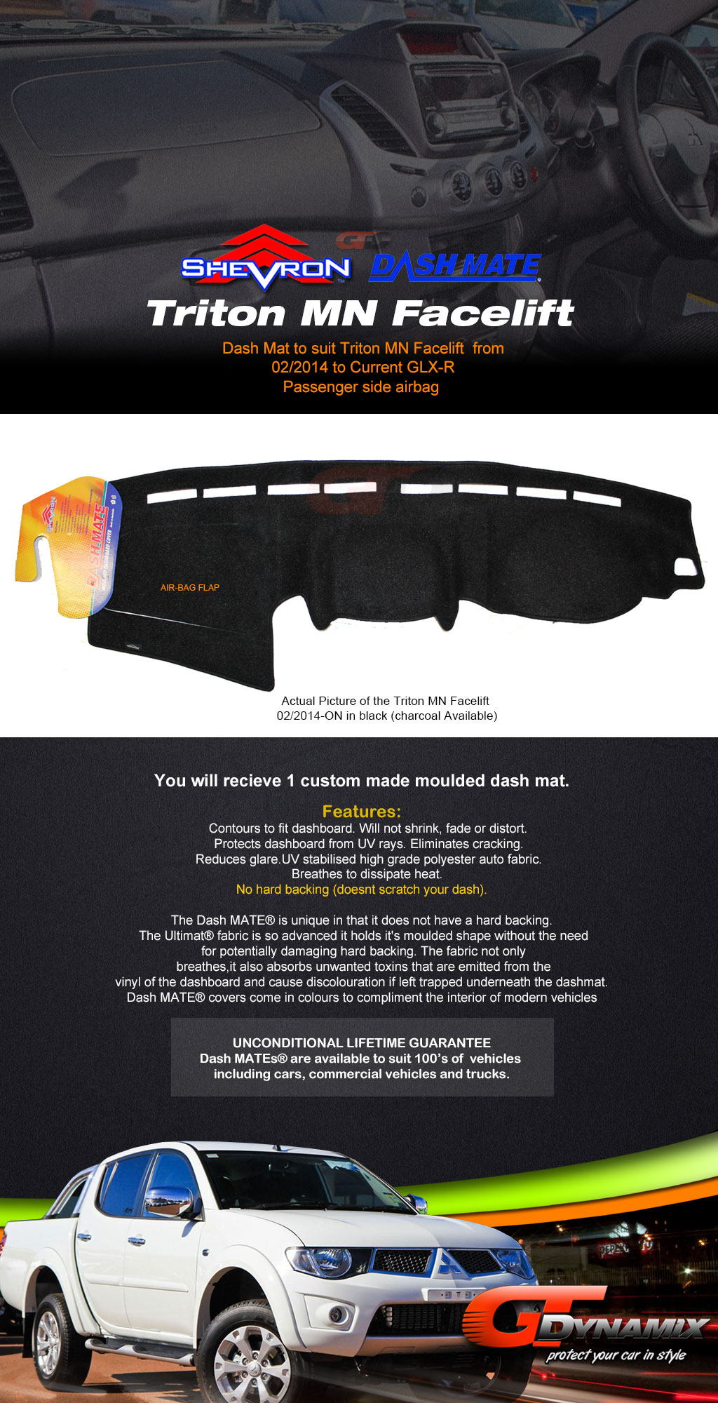 DASH MAT Mitsubishi Triton MN Facelift 02/2014-ON in Black ...