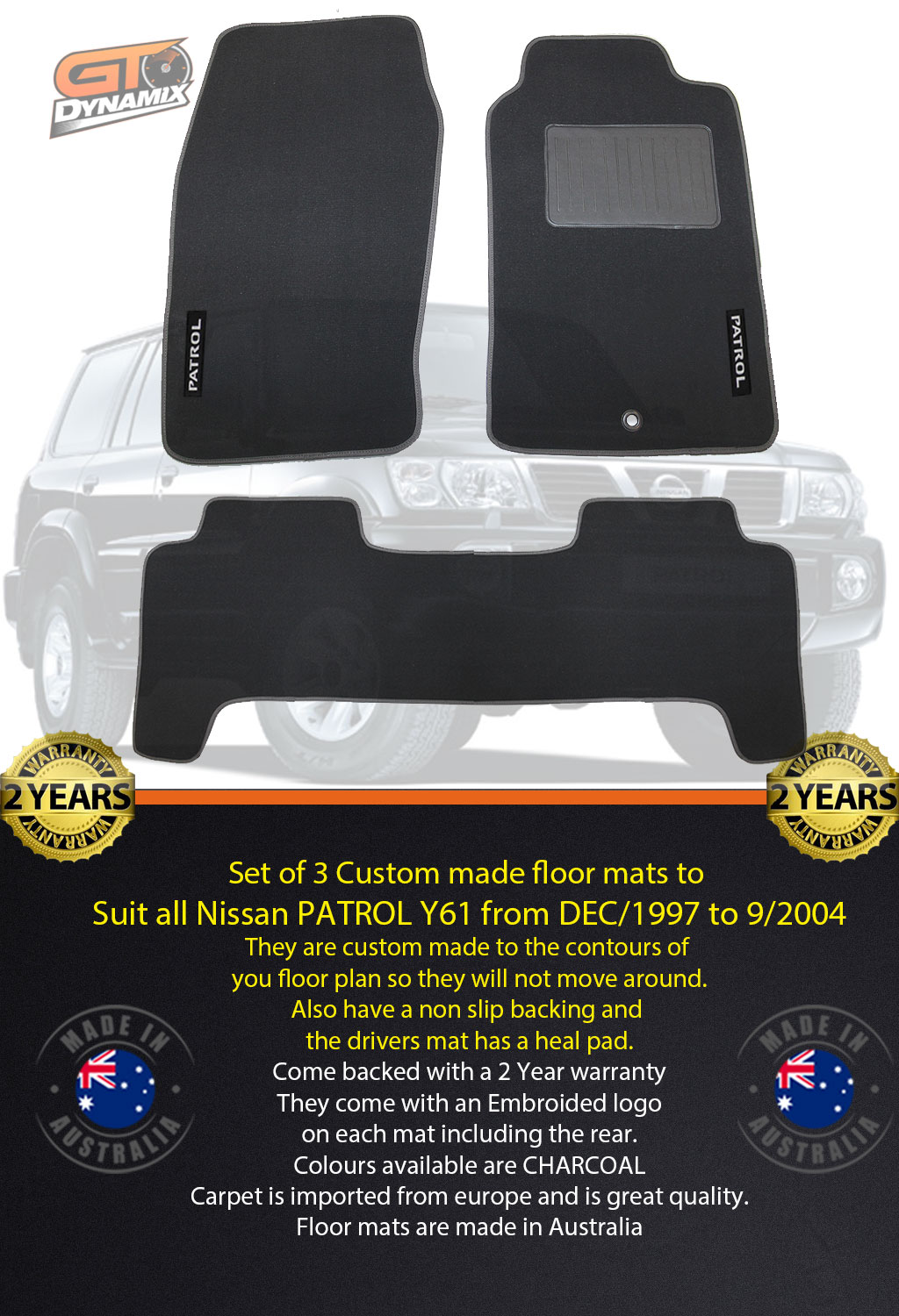 NISSAN PATROL GU Y61 Custom Made Floor Mats FRONT&REAR 12/19979/2004 Ti ST CHAR eBay