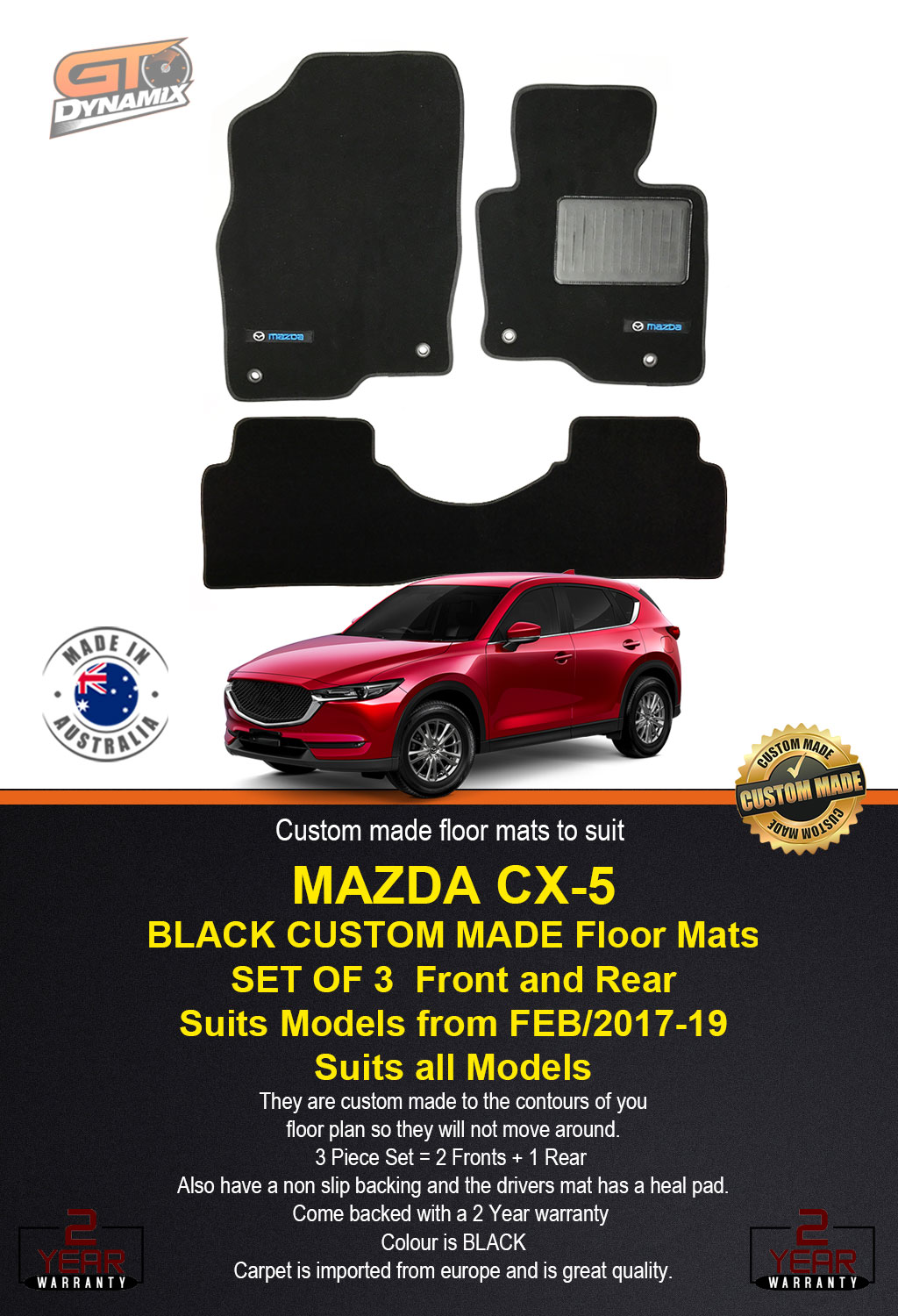 MAZDA CX5 KF BLACK Custom Made Floor Mats 2ROW SET FEB/201719 All