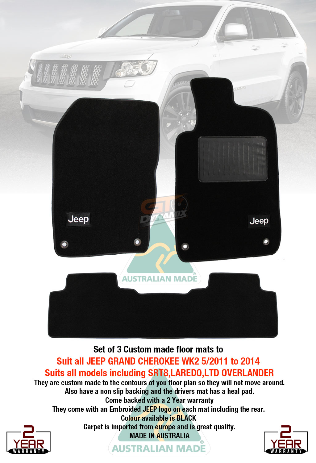 Custom Floor Mats JEEP GRAND CHEROKEE WK2 LTD OVERLANDER SRT8 Laredo 5/