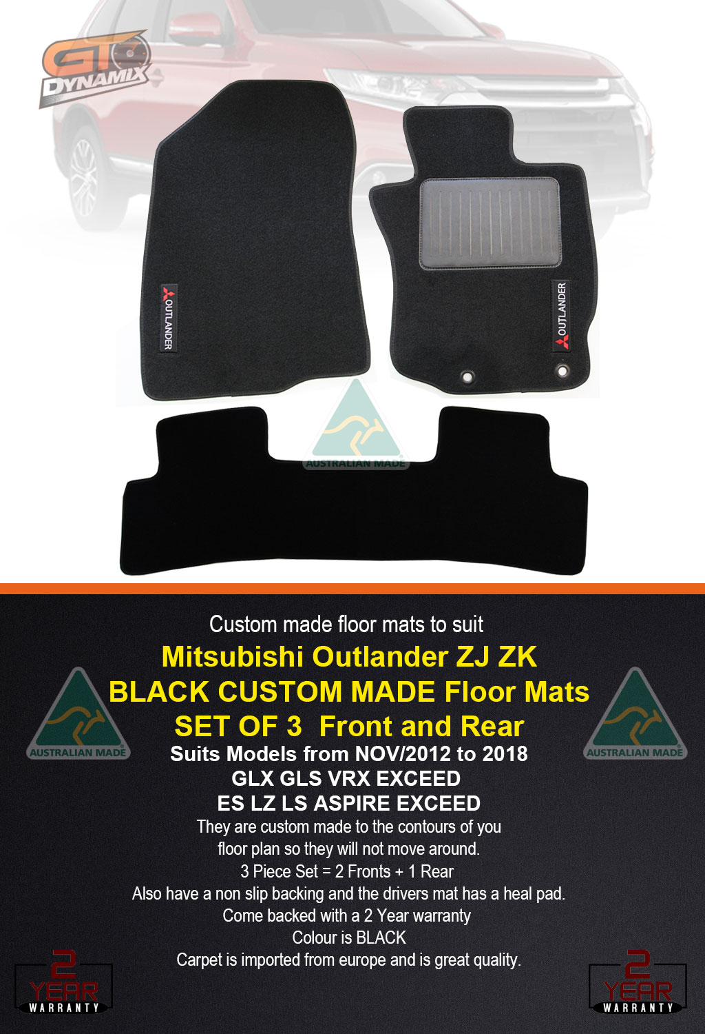 Custom Made Floor Mats Mitsubishi Outlander ZJ ZK EXCEED VRX LS 11/2012