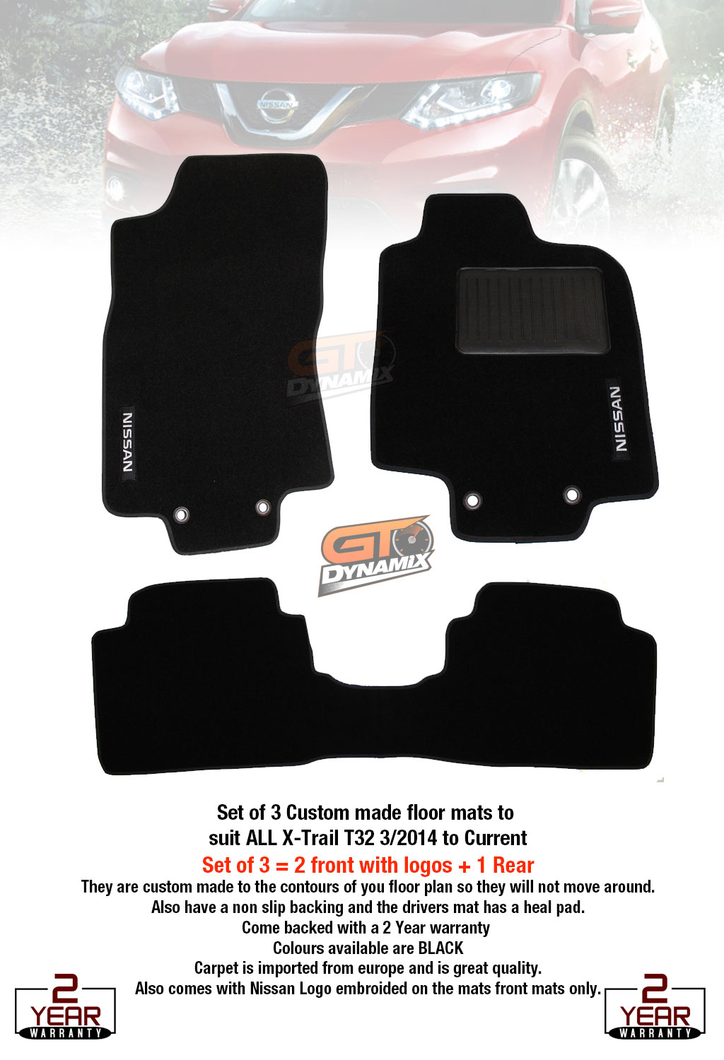 Nissan XTrail ST T32 Black CUSTOM MADE FLOOR MATS F + R 3/20142020 Xtrail eBay