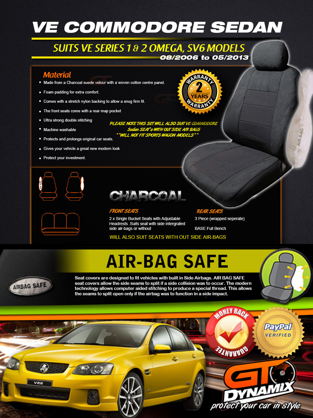 HOLDEN VE OMEGA COMMODORE CHARCOAL CAR SEAT COVERS F+R 08/200605/2013 eBay