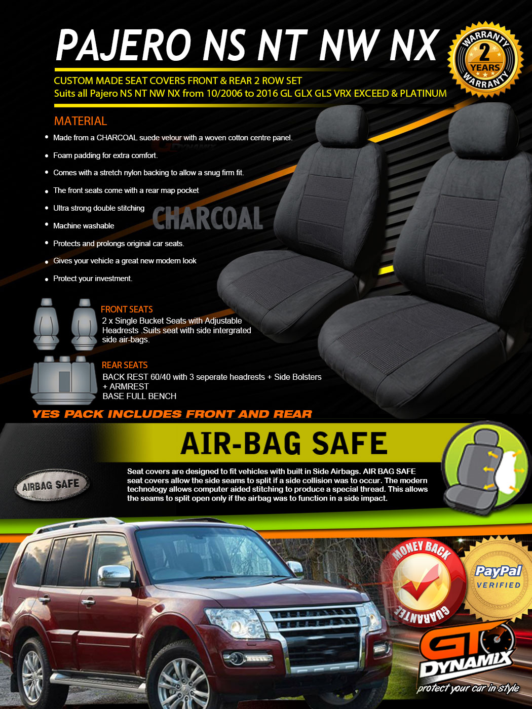 CUSTOM MITSUBISHI PAJERO SEAT COVERS F+R 200619 NS NT NW NX GLX GLS VRX eBay