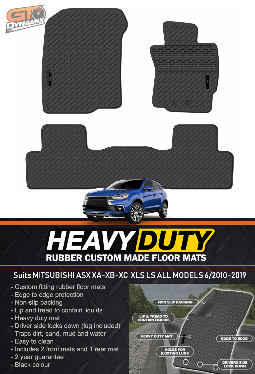 Custom Rubber Floor Mats MITSUBISHI ASX XA XB XC XLS LS Aspire 6/20102020 BLACK eBay