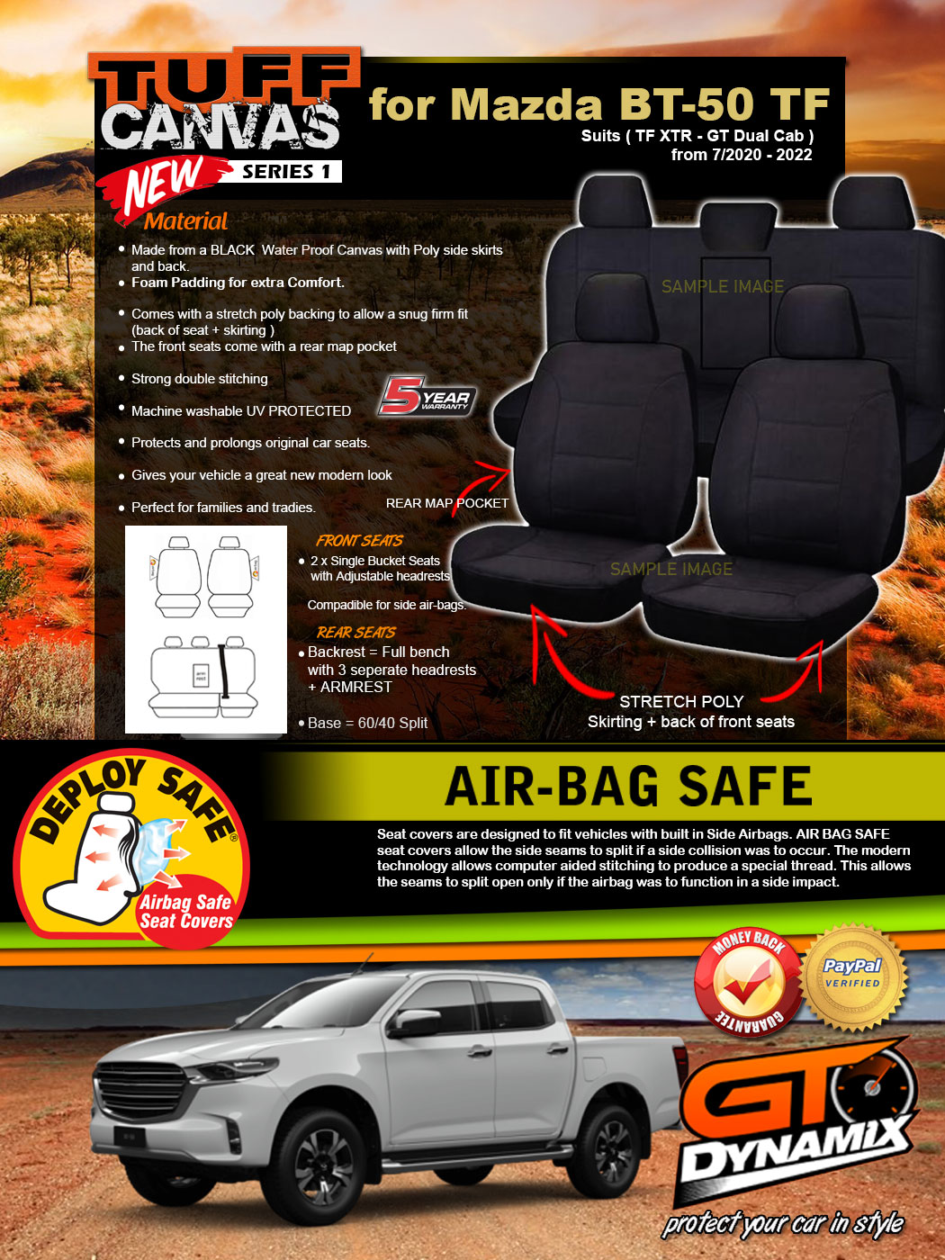 Black TUFF CANVAS Seat Covers Mazda BT50 TF GT XTR BT50 Dual Cab 2ROW 7/202021 eBay